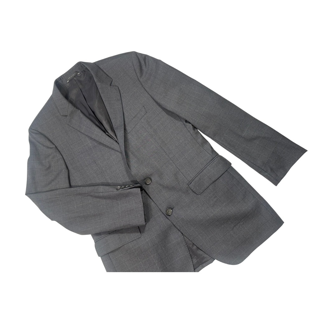 Hugo Boss Men 100% Virgin Wool Windowpane Plaid Blazer Jacket Charcoal Gray‎ 42L